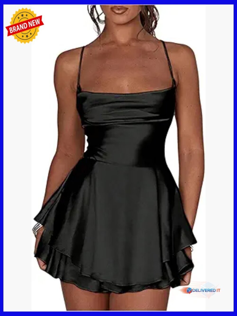 Backless Spaghetti Strap Cowl Neck Bodycon Mini Dress for Party Night Out